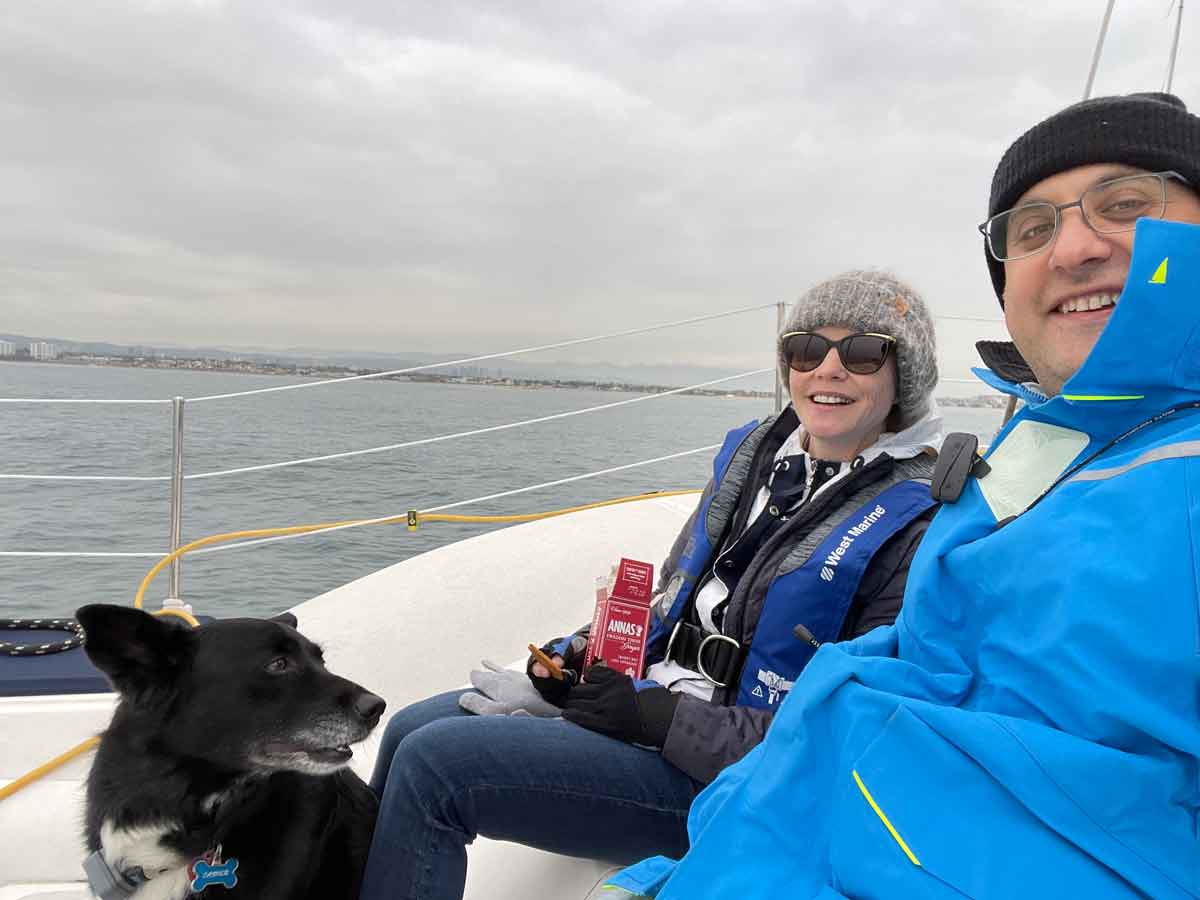 Enjoying Cookies on the Bow of a Seawind Catamaran